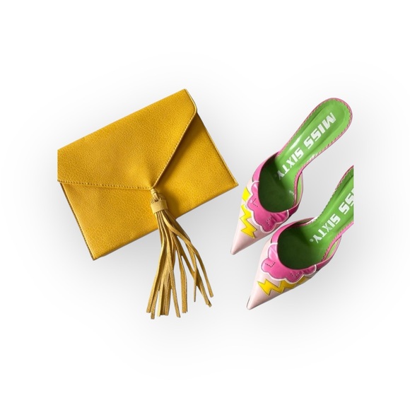 new Street Level ༄ Leather Tassel Envelope Clutch Handbag Bag ༄ Goldenrod Yellow - Picture 11 of 13